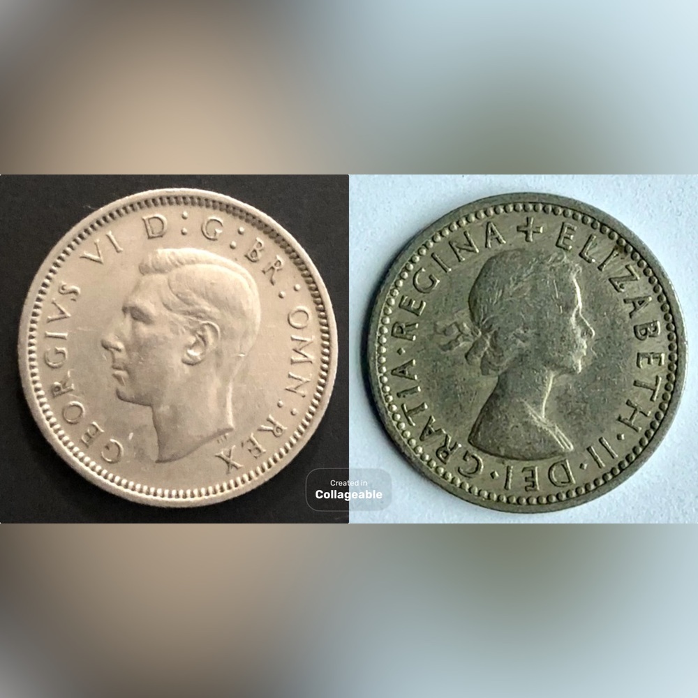 BRIDE & GROOM GREAT BRITAIN SIXPENCES - QUEEN ELIZABETH II & GEORGE VI